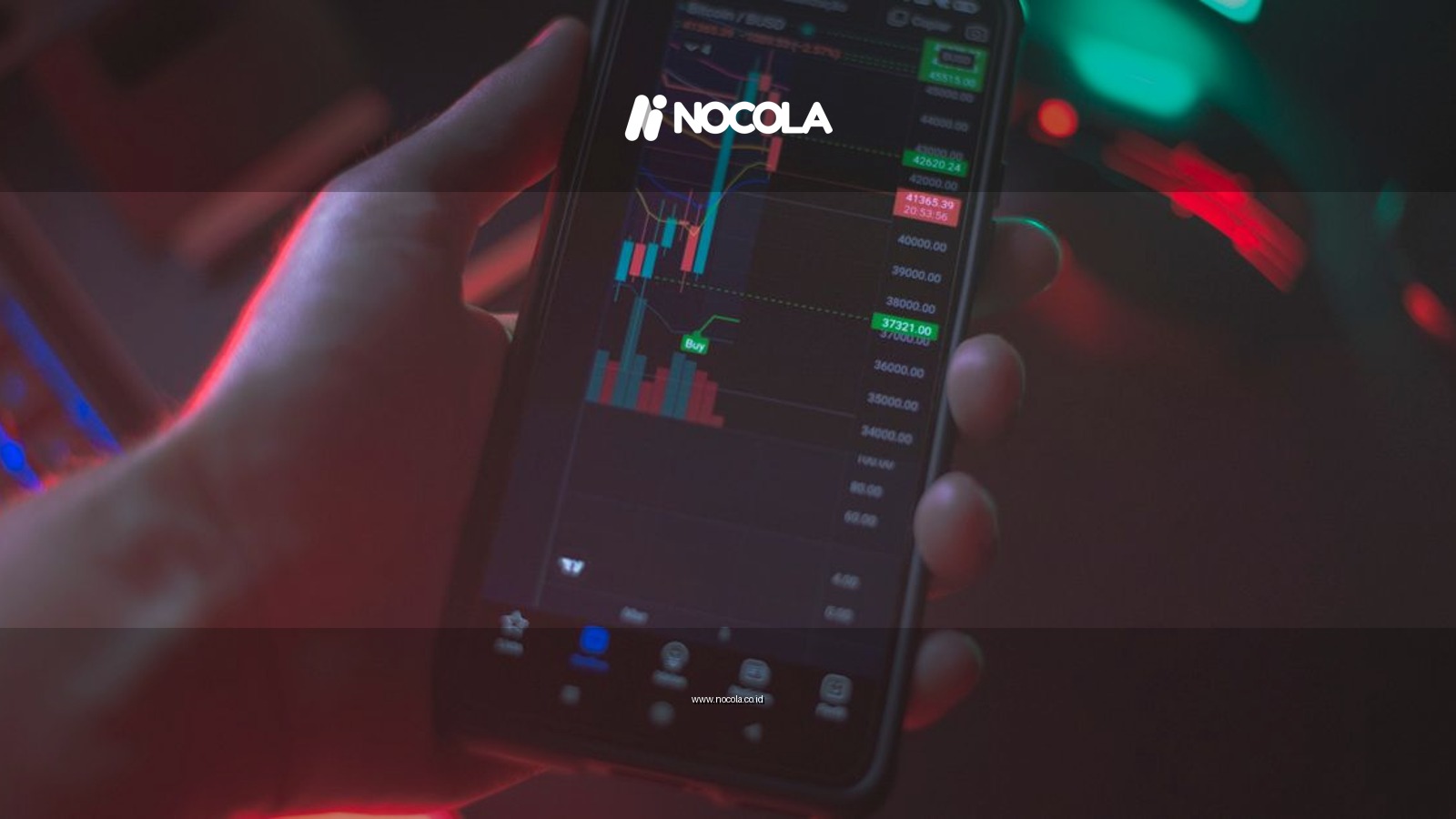 Hand holding smartphone displaying cryptocurrency trading app with financial data.