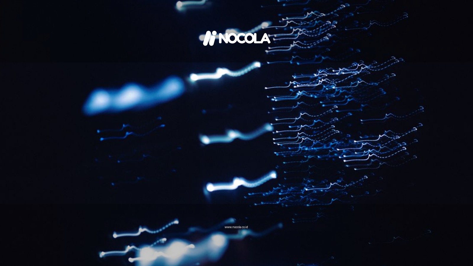 Dynamic abstract photograph of blue light patterns with a dark backdrop, creating a sense of motion and mystery.