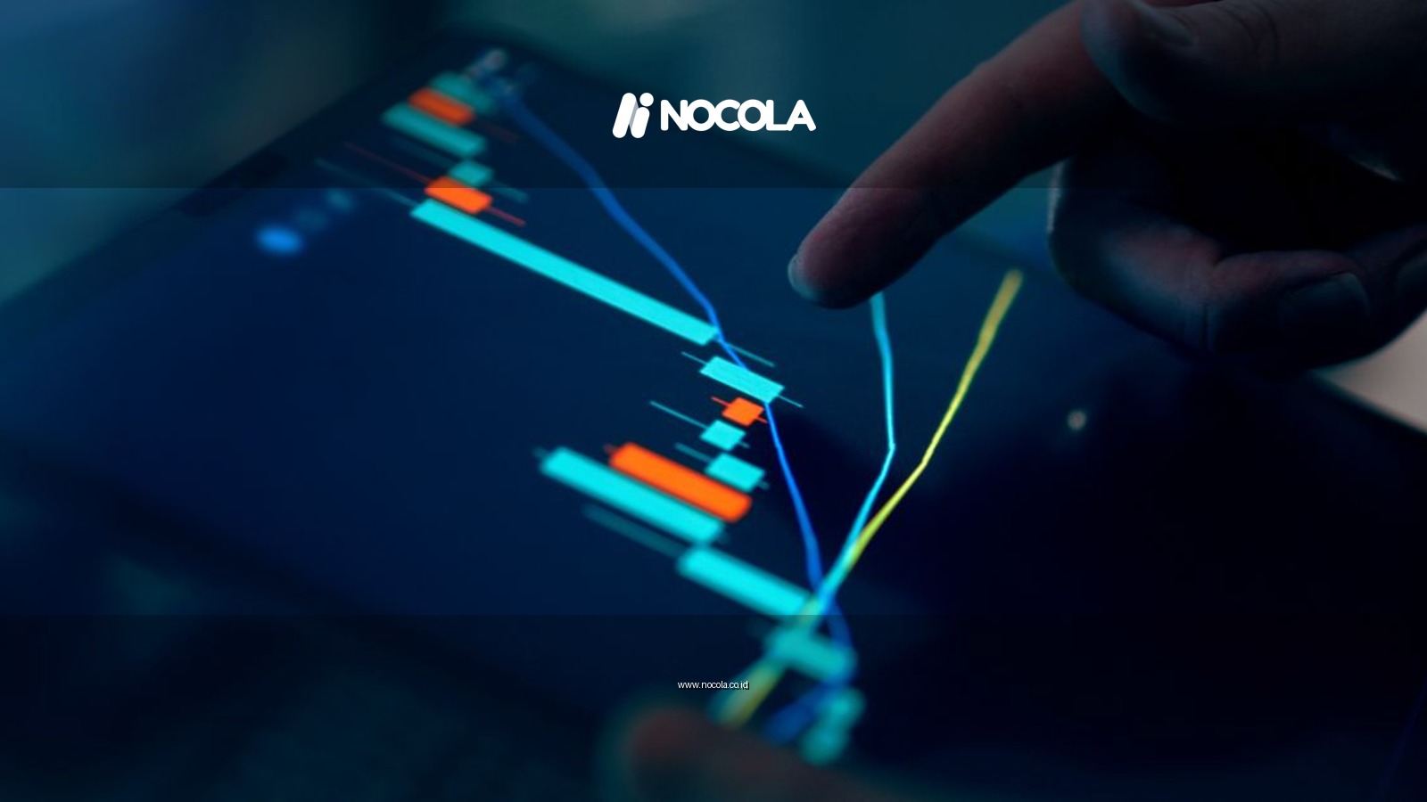 Close-up of a finger interacting with a digital chart on a tablet, depicting financial data and analysis.